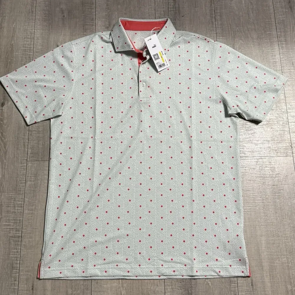Puma Pique Botanic Golf Polo Green Blue Peach Frost NWT 628831-01 Men’s Medium - Picture 4 of 8